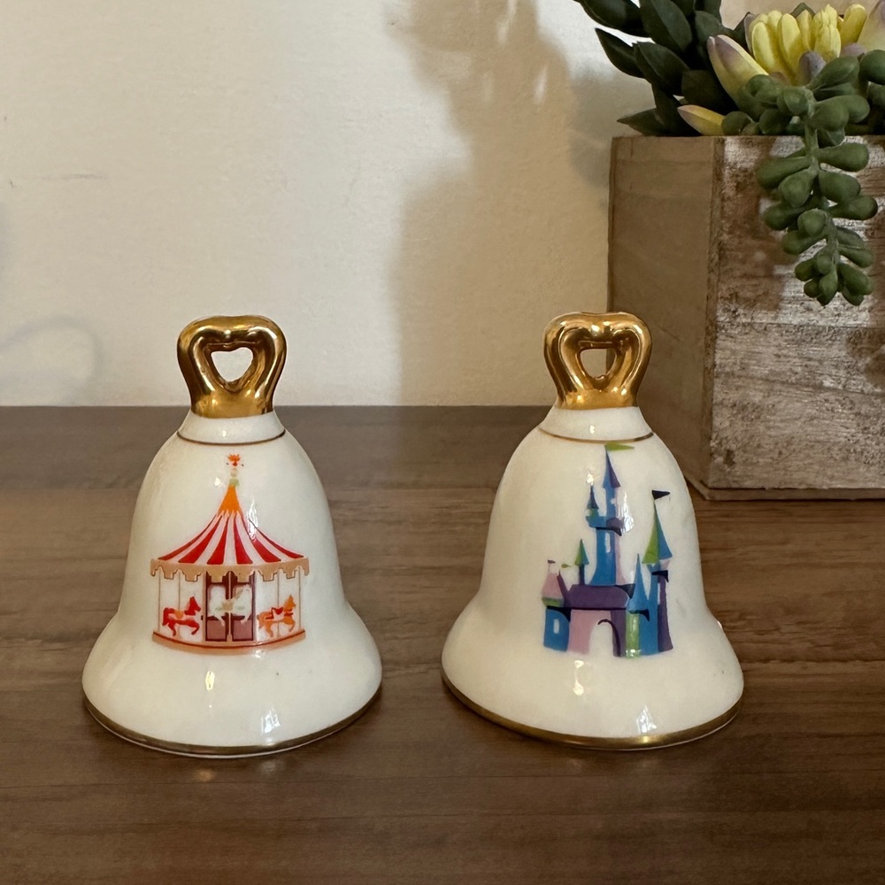 Disneyland Salt & Pepper Shakers Carousel & Castle Bell Shape Made in Japan
